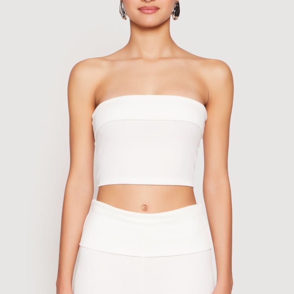 Haute Monde White Strapless Crop Top foldover tube top